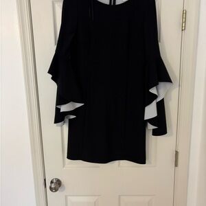 Nicole Miller Elegant Black and White Ruffle Sleeve Dress